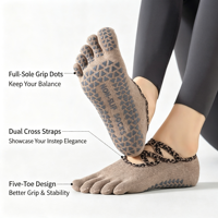 Chaussettes de yoga antidérapantes à cinq doigts pour femmes, motif léopard, avec sangles croisées et grip en silicone intégral, idéales pour le Pilates, la barre, la danse et le fitness