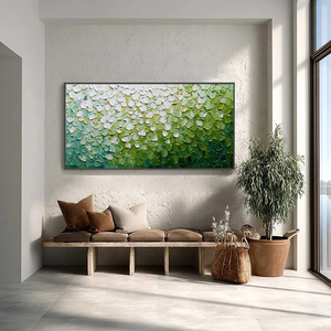 Textured Abstract Green White Impasto Landscape <b>Painting</b> Canvas Art With <b>Frame</b> Contemporary Wall Decor Indoor Use - Product Image 4