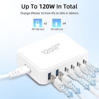 Station de charge USB 120W QC 3.0 Chargeur rapide 6 ports USB C pour Macbook iPad iPhone