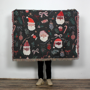 35% katun 65% poliester kustom Jacquard piknik anyaman lempar Natal karya seni kartun rumbai permadani empat musim selimut - Product Image 1