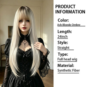 วิกผมตรงยาวสีบลอนด์ประกายดำ แบบปรับได้ ความหนาแน่น 150% พร้อมหน้าม้า ทนความร้อน ใช้ได้ทุกวัน ขายส่งจากโรงงาน - Product Image 3