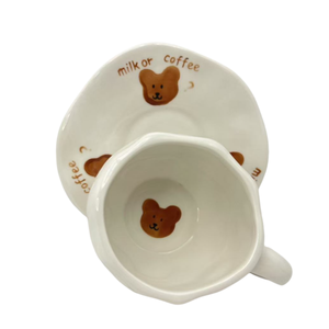 Tasse à café en céramique personnalisée motif ours antique, tasse à eau créative et mignonne en porcelaine avec assiette pour couple, idéale pour cadeaux d'affaires ou avec couvercle pour le lait - Product Image 2
