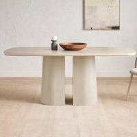 Nordischer Moderner Ovaler Steintisch mit Mikrozement-Platte und Massivholz-Eschenbasis im Minimalistischen Design für Kleine Wohnungen/Restaurants/Hotels
