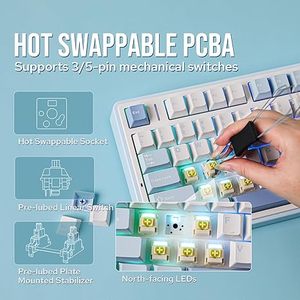 AULa F75 özel bilgisayar 75% mekanik klavye PBT Keycaps Mini taşınabilir mavi anahtarı oyun üç mod USB-C LED - Product Image 6