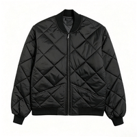Blouson Bomber en Jean Matelassé Noir Diamant Personnalisé pour Homme, Col Mandarin, Fermeture Éclair Intégrale, Rembourré, Style Vintage Décontracté, Vêtement d'Extérieur à Superposer, Logo OEM