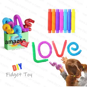 Hotsale Großhandel bunte DIY Gebäude Kunststoff zappeln sensorische Werkzeuge Pop Röhren Rohr sensorische Spielzeuge für Kinder strecken