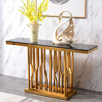 Console d'angle en acier inoxydable, luxueux, en faux marbre, table de luxe moderne, pour couloir étroit, set de 2 pièces