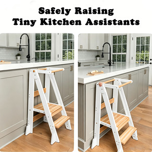 Montessori Wooden Baby Learning Tower Foldable Kitchen Helper <b>Stool</b> for Toddlers CPC ASTM Natural Birch Wood Step <b>Stool</b> - Product Image 2