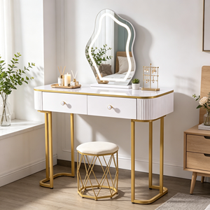 Modern Makeup <b>Vanity</b> With Lighted Mirror Storage Drawers Bedroom Dressing <b>Table</b> With Stool - Product Image 5