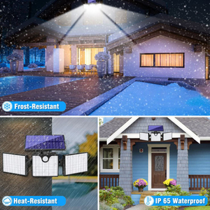 Lampes solaires d'extérieur 266 LED, 3 têtes, détecteur de mouvement, lumière de sécurité, IP65, étanche, projecteur mural réglable pour allée, garage - Product Image 3
