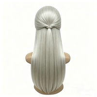 Perruque longue et droite rose châtain avec design à demi-nœuds, accessoire capillaire synthétique pour costumes de personnage de dessin animé