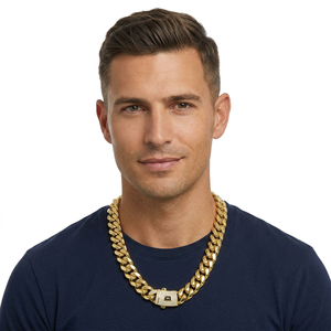 Großhandel 14K 18K Gold PVD Edelstahl Cuban Link Halskette für Herren 6mm-10mm Miami Curb Federverschluss Zirkon Perle Hauptstein Gold - Product Image 3