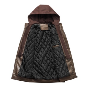 US grande taille fausse <span class=keywords><strong>capuche</strong></span> noir marron hiver chaud moteur motard manteau hiver extérieur en <span class=keywords><strong>cuir</strong></span> PU jean moto veste pour hommes - Product Image 4