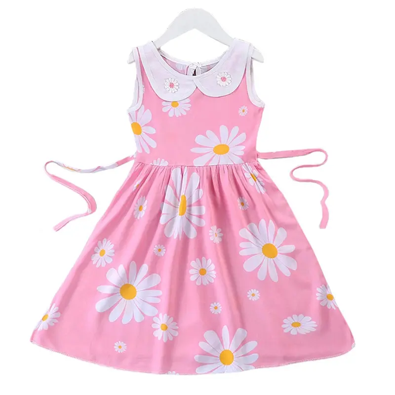 Vestido de malha infantil, roupa casual para meninas vestido de malha de algodão com gola branca estampada