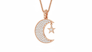 Pendentif rond en diamant de qualité supérieure, lune et étoile, fabriqué avec des diamants naturels en or, bijoux fins conçus pour le glamour du soir - Product Image 3
