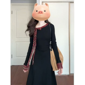 French Hepburn Style Little Black Dress With Bow Long Sleeves Women's Autumn 2025 Slimming Mid Length Sheath Dress - Product Image 3