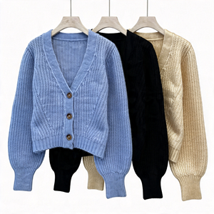<span class=keywords><strong>Cardigan</strong></span> tricoté pour femmes, col en V, imprimé tie-dye, manches longues, vêtements tricotés pour dames, vente en gros, décoré de boutons, OEM - Product Image 2