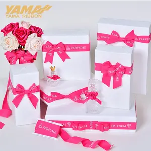Cinta Yama, lazo de cinta de satén con cuello elástico preatado decorativo personalizado con logotipo, caja de regalo, lazo de cadena de perfume