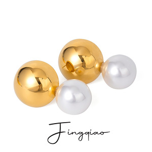 ต่างหูห้อยมุกเทียมสีทองรูปหยดน้ำเครื่องประดับแฟชั่น - Product Image 5