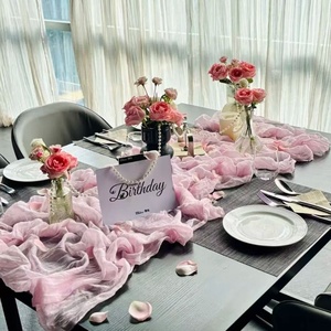 Drapeau de table plissé <span class=keywords><strong>français</strong></span> en tissu, décoration de fête de mariage haut de gamme, nappe bohème en mousseline de Bali, rectangulaire - Product Image 1