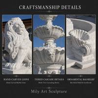 Fontaine en marbre Mily, statue de lion à trois niveaux, tête de lion ornée, élément aquatique extérieur festonné pour jardin et aménagement paysager