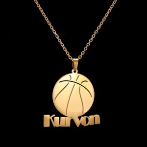Dropshipping POD Custom <b>Name</b> Gold Plated Basketball Pendant Necklace Unisex Hiphop <b>Chain</b> Stainless Steel Jewelry Everyday Wear - Product Image 2