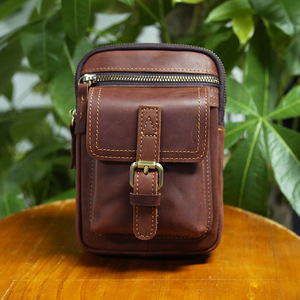 Ando <b>Bag</b> Vintage Genuine Cowhide Leather <b>Phone</b> Belt Pouch Crossbody <b>Bag</b> for Men - Product Image 6