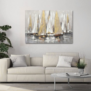 100% dipinto a mano moderno paesaggio oceanico grande tela di <span class=keywords><strong>barche</strong></span> pittura a olio <span class=keywords><strong>con</strong></span> lamina d'oro arte della parete fatta direttamente dall'artista - Product Image 3