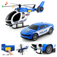Camion de transport de police surdimensionné EPT de 25 pouces, ensemble de véhicule de sauvetage urbain 3-en-1 avec lumières et sons d'hélicoptère pour garçons