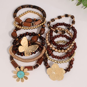 Papillon fleur fait à la main perlé <span class=keywords><strong>bois</strong></span> Bracelet Vintage Bracelet ensemble pour femmes bijoux cadeau - Product Image 6
