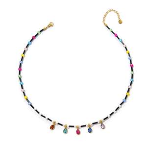 Collier de mode perlé en acier inoxydable 316L plaqué or PVD, perles multicolores durables et résistantes, breloque goutte d'eau - Product Image 1