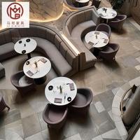 Sièges de cabine en velours en forme de L d'hôtel haut de gamme ensemble de meubles de table et de chaise de restaurant de cafétéria de café en marbre rond