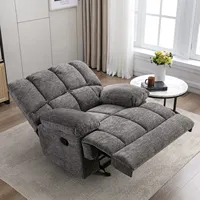 Fauteuil inclinable manuel Sans avec cadre en bois moderne, tissu en microfibre, un siège, pivotant, avec massage des pieds