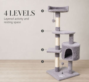Arbre à <span class=keywords><strong>chat</strong></span> d'intérieur à quatre niveaux de 116 cm de haut avec poteau à gratter en corde de sisal et tissu, idéal pour salon et chambre - Product Image 5