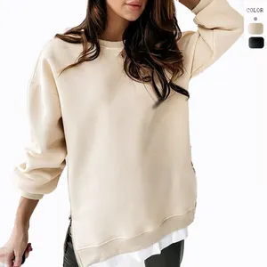 Autumn and Winter New Women's Sweater Round Neck Zipper Sports Loose Top hoodies solid color