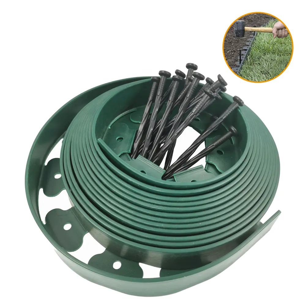 PE Flexible Durable Easyflex Heavy Duty No-dig Landscape Edging Plastic Garden Lawn Edging Border with fixing nail