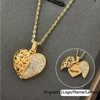Collar de Acero Inoxidable con Logotipo Grabado Personalizado, Abrible, con Colgante de Corazón, Mariposa y Alas con Circonitas, para Mujer