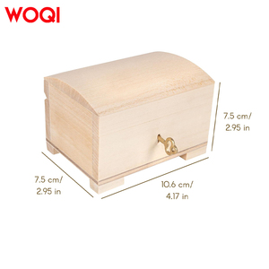 WOQI Petite boîte de rangement en bois verrouillable non peinte et inachevée avec serrure et clé pour bibelot souvenir - Product Image 2