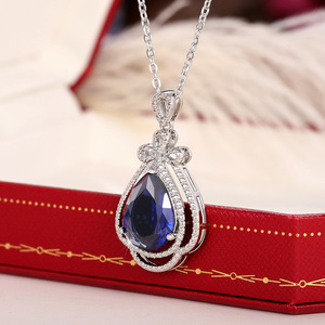 Collier pendentif nœud papillon bleu en forme de goutte d'eau pour femme, élégant collier à breloque en forme de poire, bijou fantaisie, cadeau - Product Image 3