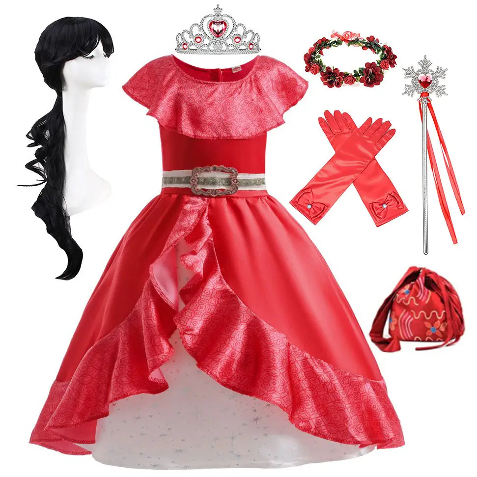 Elena Cosplay Costume Halloween Party Dress Up Little Girls Red Falbala Princess Costume