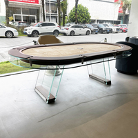 Table de jeu de société légère et luxueuse personnalisable Texas Hold'em Table de poker ovale en verre pour 8 personnes pour meubles de divertissement