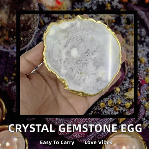 Natural White Agate Slice <b>Coaster</b> Carved Gemstone Trinket Plate Gold Resin Edge Decor for Home Gift - Product Image 2