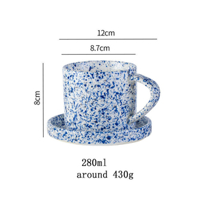 Tasse à café cappuccino en céramique moderne de 280 ml avec poignée et soucoupe, ensemble de tasses à latte rayées et assiette – Nouveauté très prisée - Product Image 6