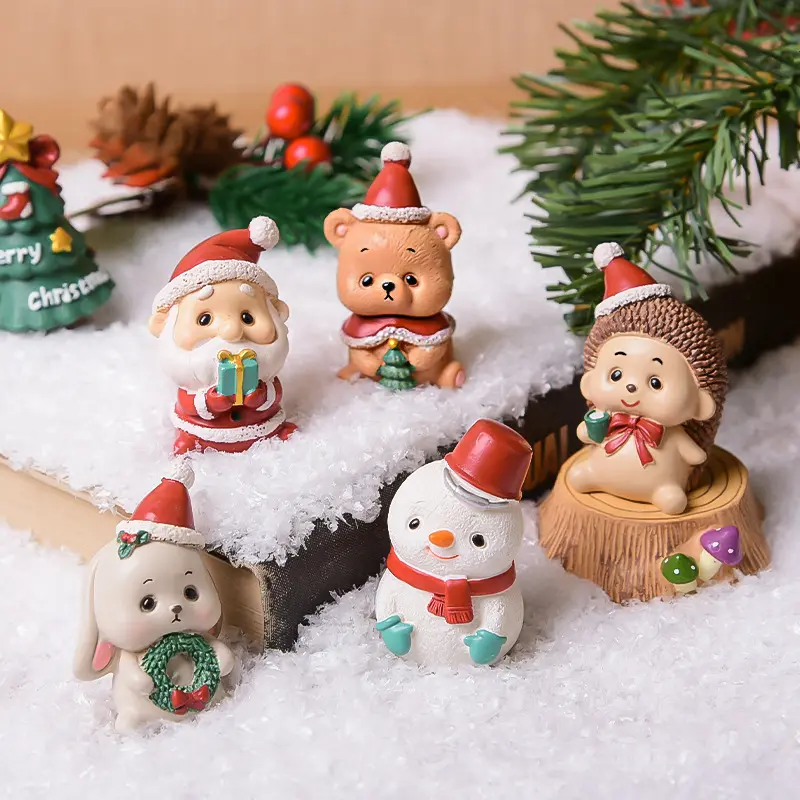 2022 Christmas Decorative Figure Cute Mini Merry Christmas Figure Toys Animals Snowman Tree Ornaments For Home Decoration