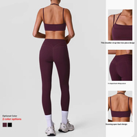 Set Yoga Hitam Ungu Terlaris 2026, Bra Olahraga Tali Dapat Disesuaikan dan Legging Berkantong untuk Gym