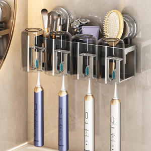 Support mural Doltz pour brosses à dents avec ventouse, organiseur de rangement pour brosses à dents électriques et gobelets pour salle de bain - Product Image 1