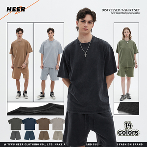 Set di t-shirt da <span class=keywords><strong>uomo</strong></span> estive personalizzate tuta in cotone 100% Shorts <span class=keywords><strong>oversize</strong></span> Washed Set 2 pezzi - Product Image 2
