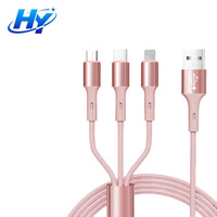 Câble USB multifonction 3 en 1, charge rapide 66W, nylon tressé, multi-ports pour TC Micro USB Smartphone, vente en gros