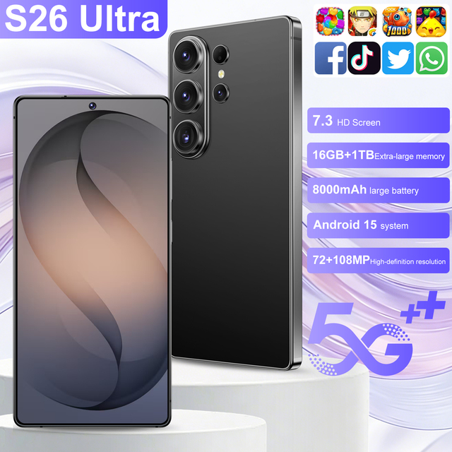 High Quality S26 Ultra 5G Smartphone 8000mAh Super Battery 16GB+1TB for Heavy Users & Gamers