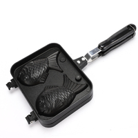Gaufrier Cuisson Antiadhésive Gaufre Gâteau Moule Moule avec 2 Faces En Forme De Poisson En Alliage D'aluminium Moule